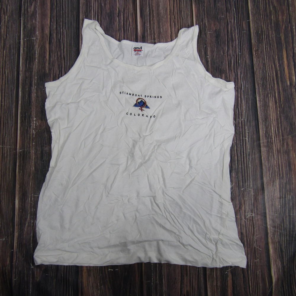 Vintage Steamboat Springs Tank Top Womens XL White Feminism Single Stitch 90s